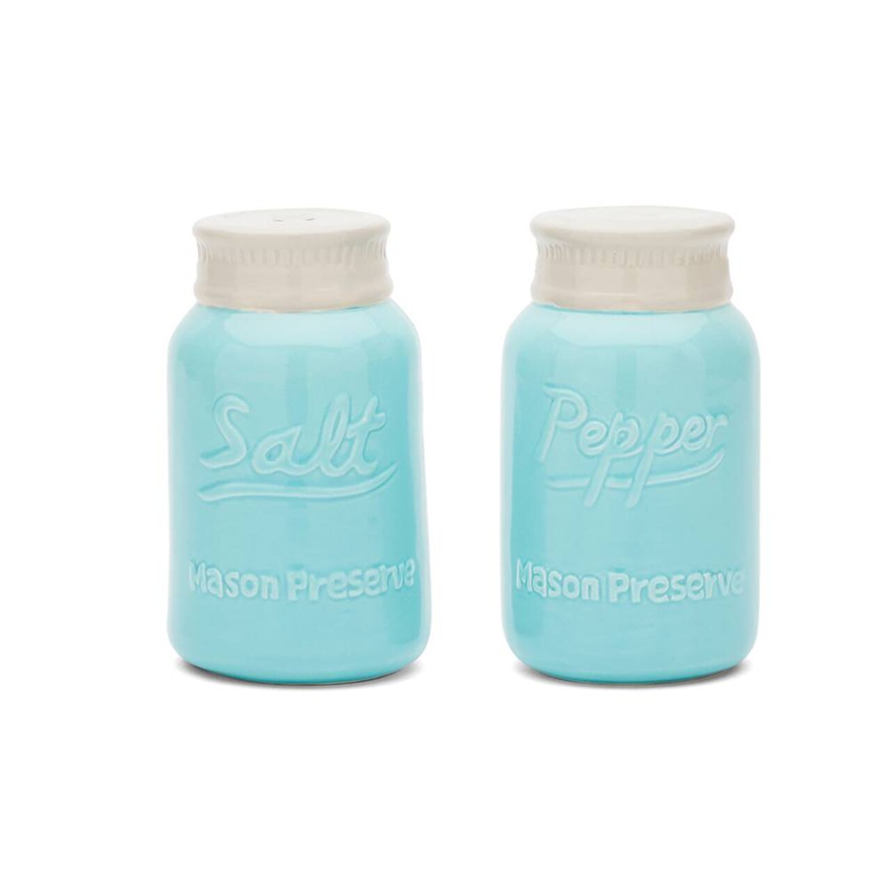 Fox Run Salt and Pepper Shaker Set, Charming Mason Jar Design, Large Capacity, Durable Ceramic Shakers to Season Food